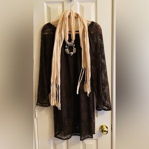 SASSYBLING Top w/ scarf & Silver hardware; Large; Brown; Bodice fully lined